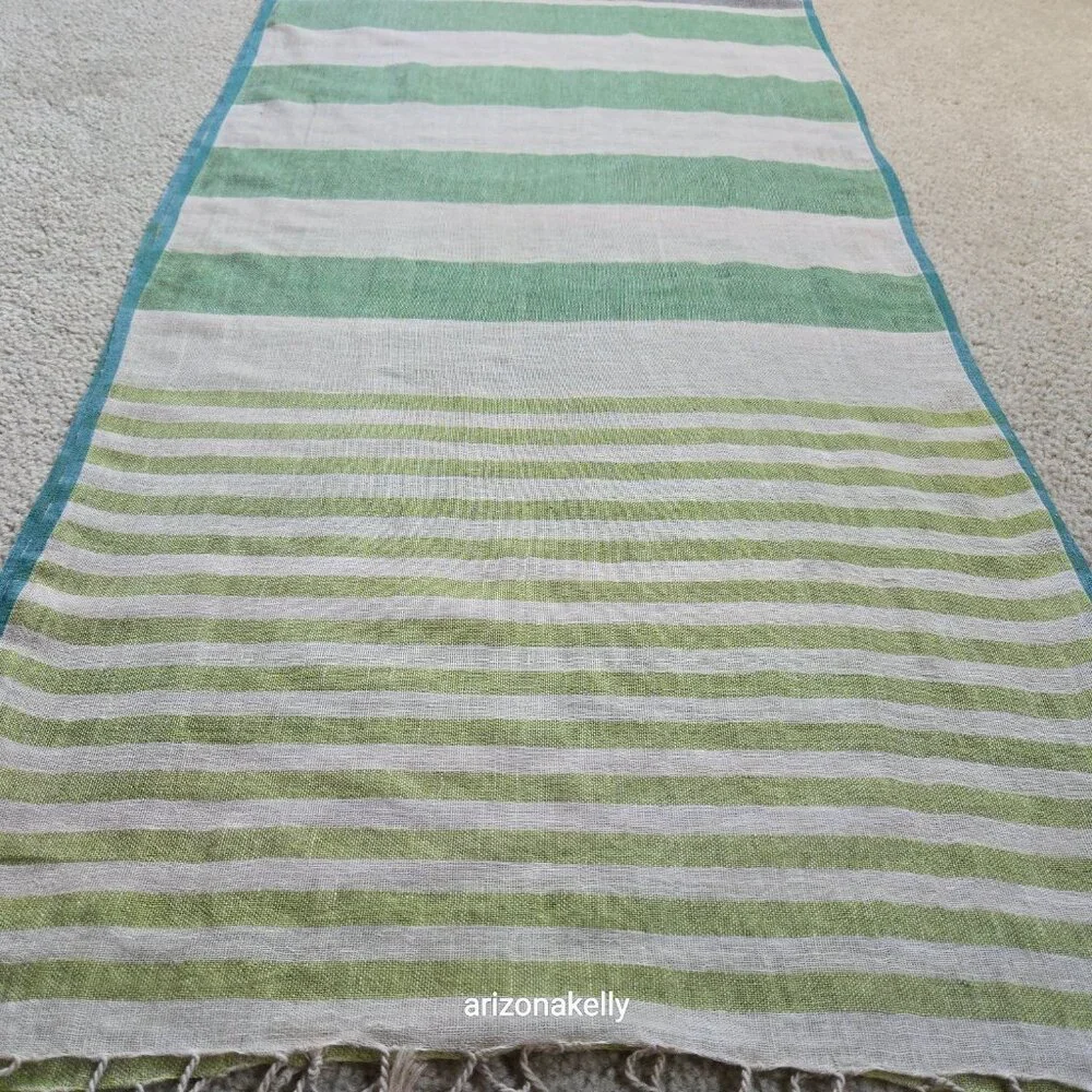 NWOT Linen Gudrun Sjödén Scarf Green Grey Sweden Scandinavian